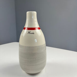 Poterie Weilbrenner et Lebeau The Oil or Vinegar Bottle grey and red sock